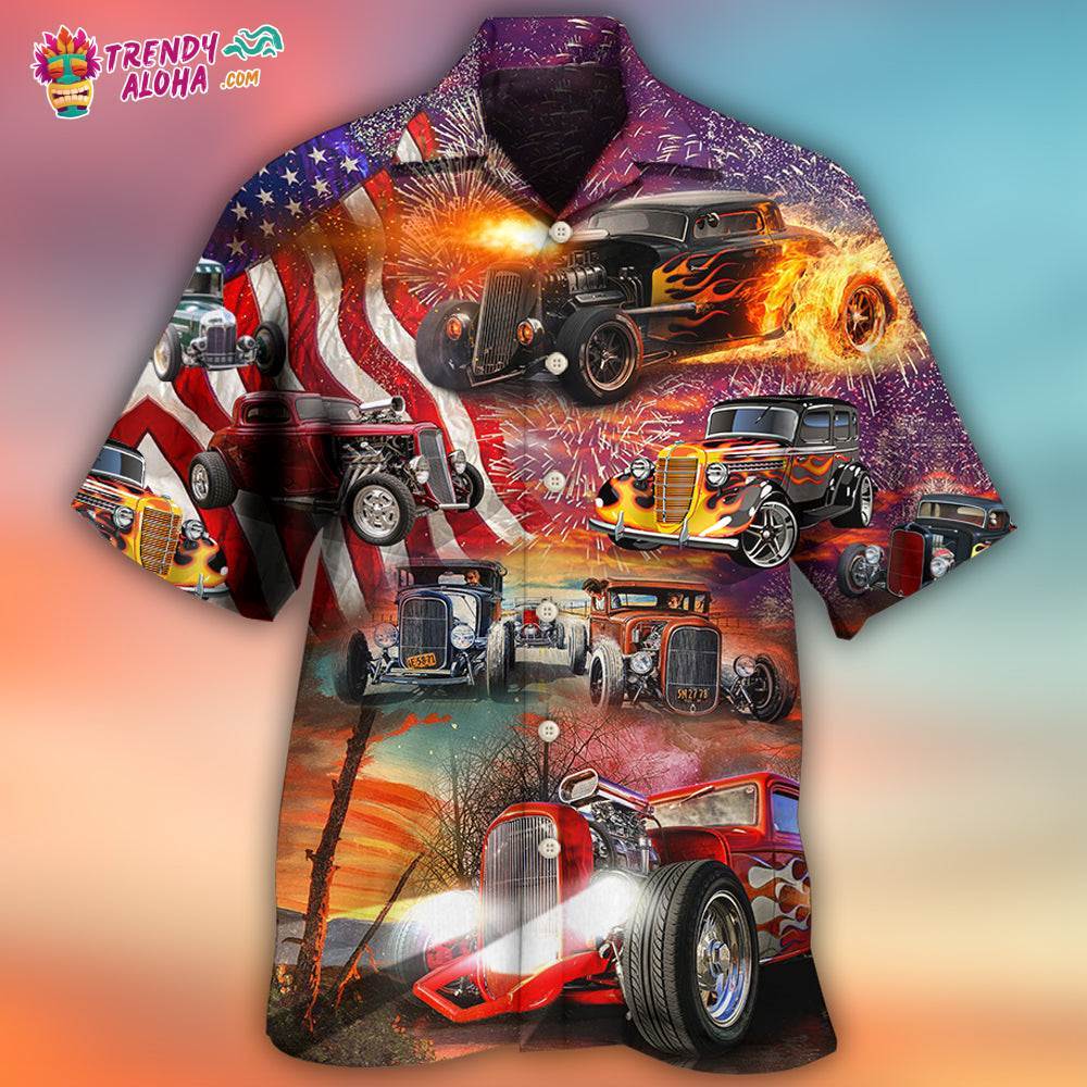 Hot Rod Independence Day Firework Happy Hawaiian Shirt – Trendy Aloha