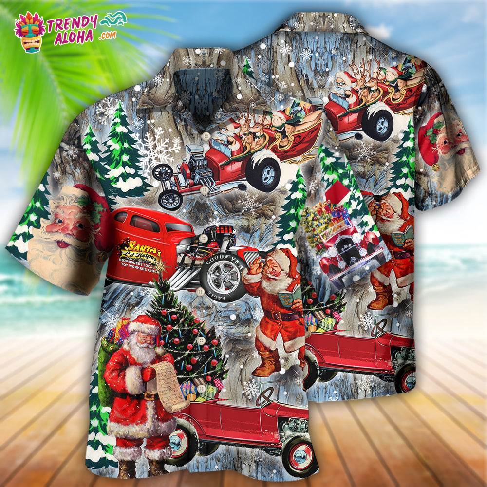Hot Rod Merry Christmas Funny Hawaiian Shirt – Trendy Aloha