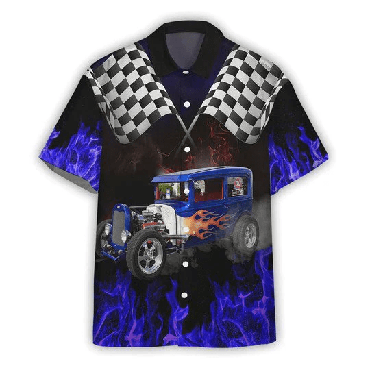 Hot Rod On Purple Blue Flame All Printed 3D Trendy Hawaiian Shirt