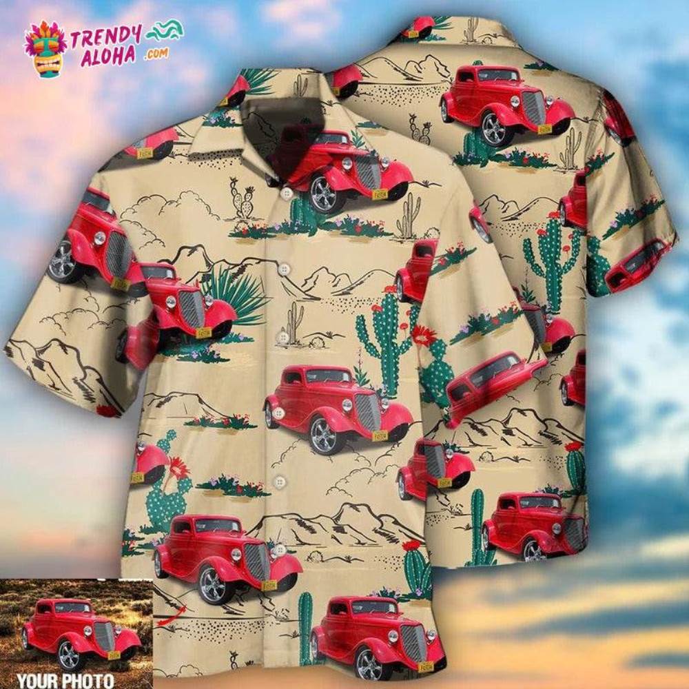 Hot Rod On The Desert Basic Style Custom Photo Hawaiian Shirt – Trendy Aloha