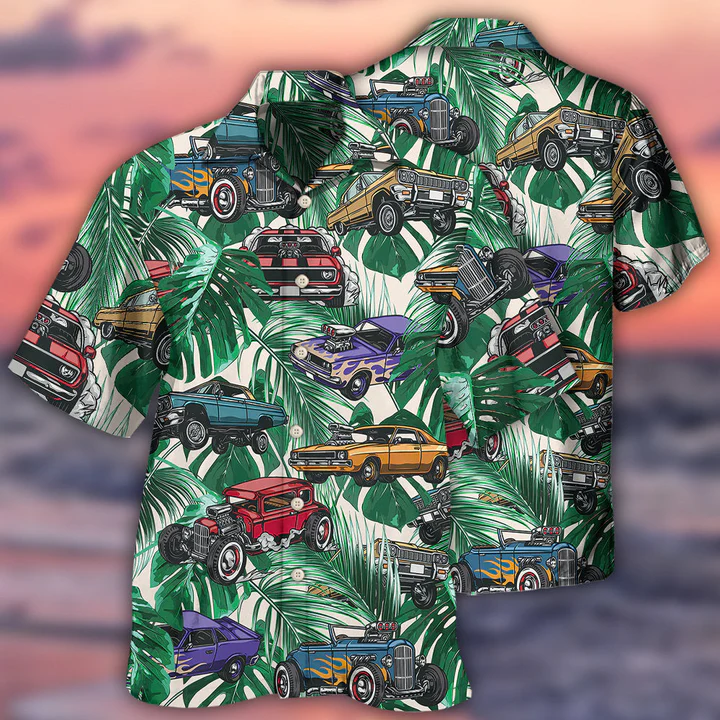 Hot Rod Tropical Leaf Flame All Printed 3D Trendy Hawaiian Shirt, Summer Aloha Shirt Men And Women