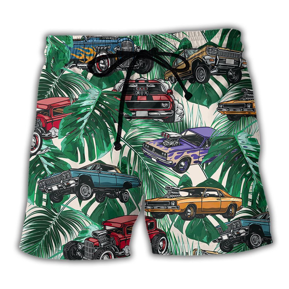 Hot Rod Tropical Leaf Trendy Aloha Hawaiian Beach Shorts Hot Rod Tropical Leaf Trendy Aloha Hawaiian Beach Shorts
