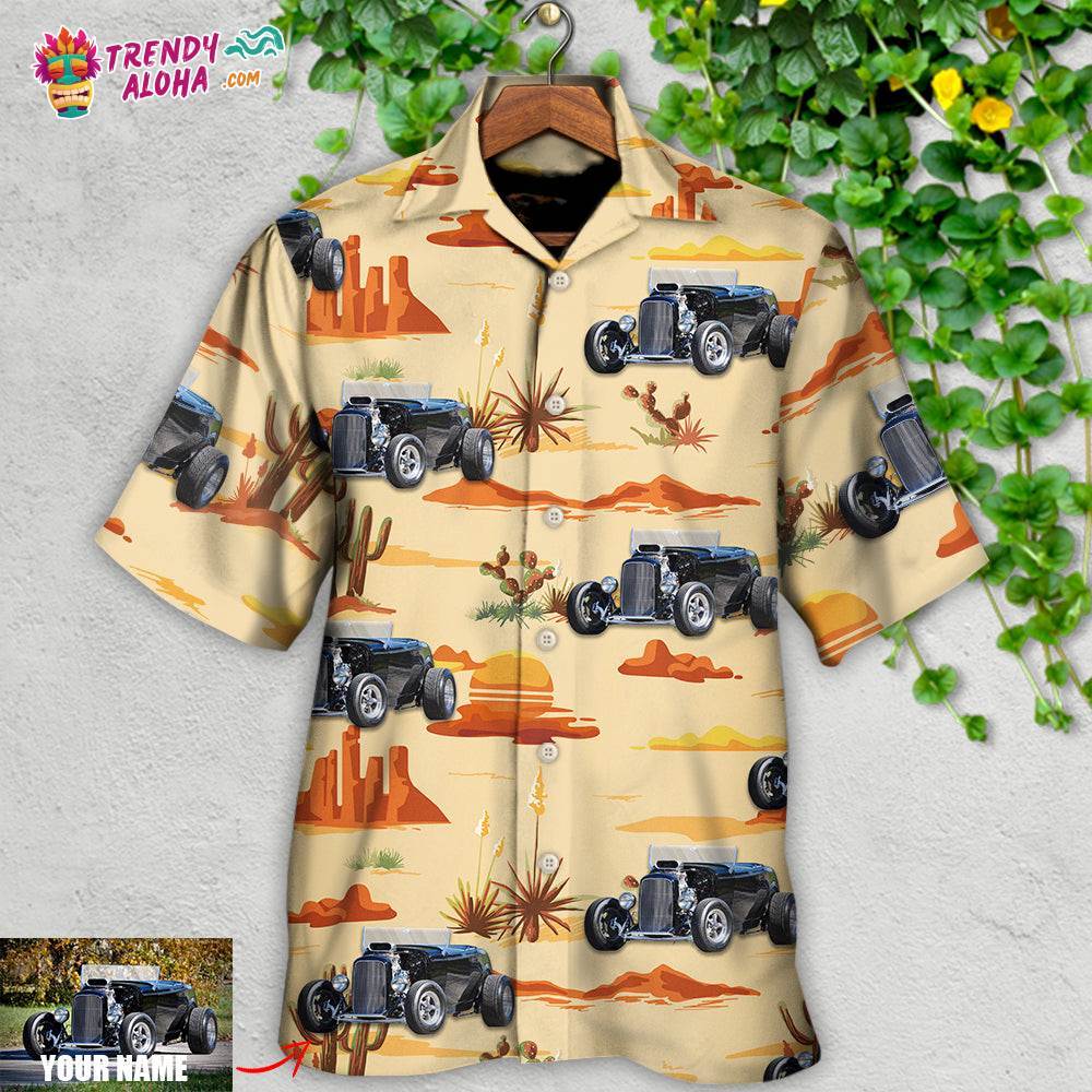 Hot Rod Vintage Landscape Cowboy Custom Photo Hawaiian Shirt – Trendy Aloha