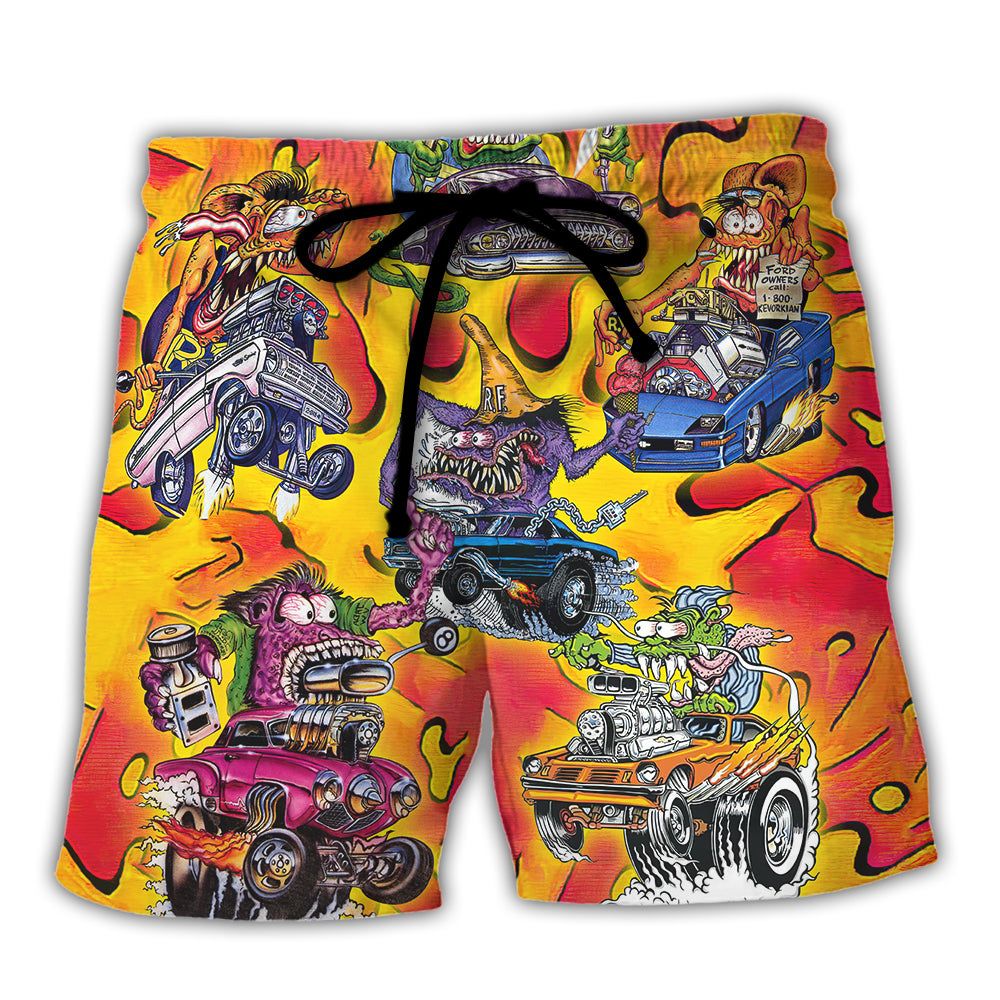 Hot Rod Vintage Racing Savage Burn Energy Trendy Aloha Hawaiian Beach Shorts Hot Rod Vintage Racing Savage Burn Energy Trendy Aloha Hawaiian Beach Shorts