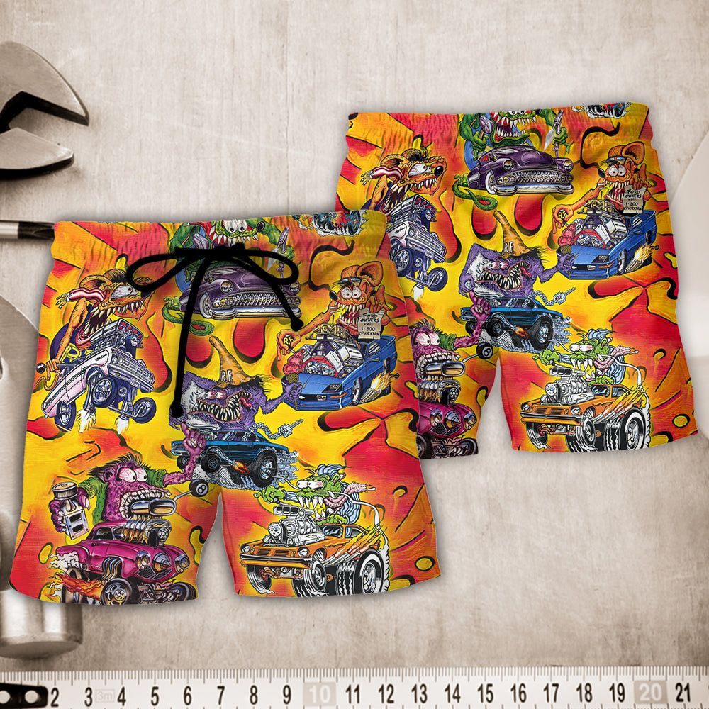 Hot Rod Vintage Racing Savage Burn Energy Trendy Aloha Hawaiian Beach Shorts