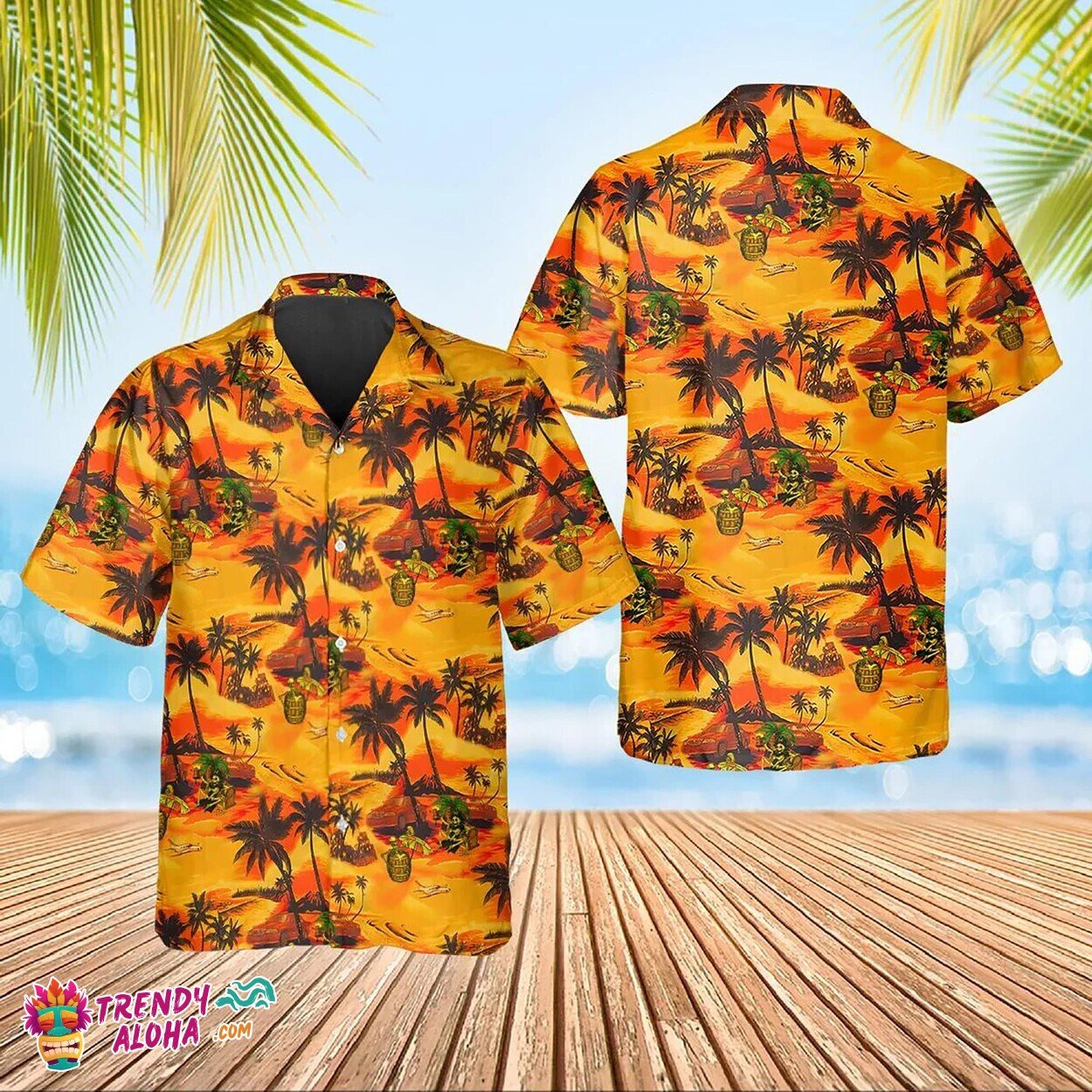 Hot Skull Sunset Design Summer Beach Themed Aloha Hawaiian Shirt