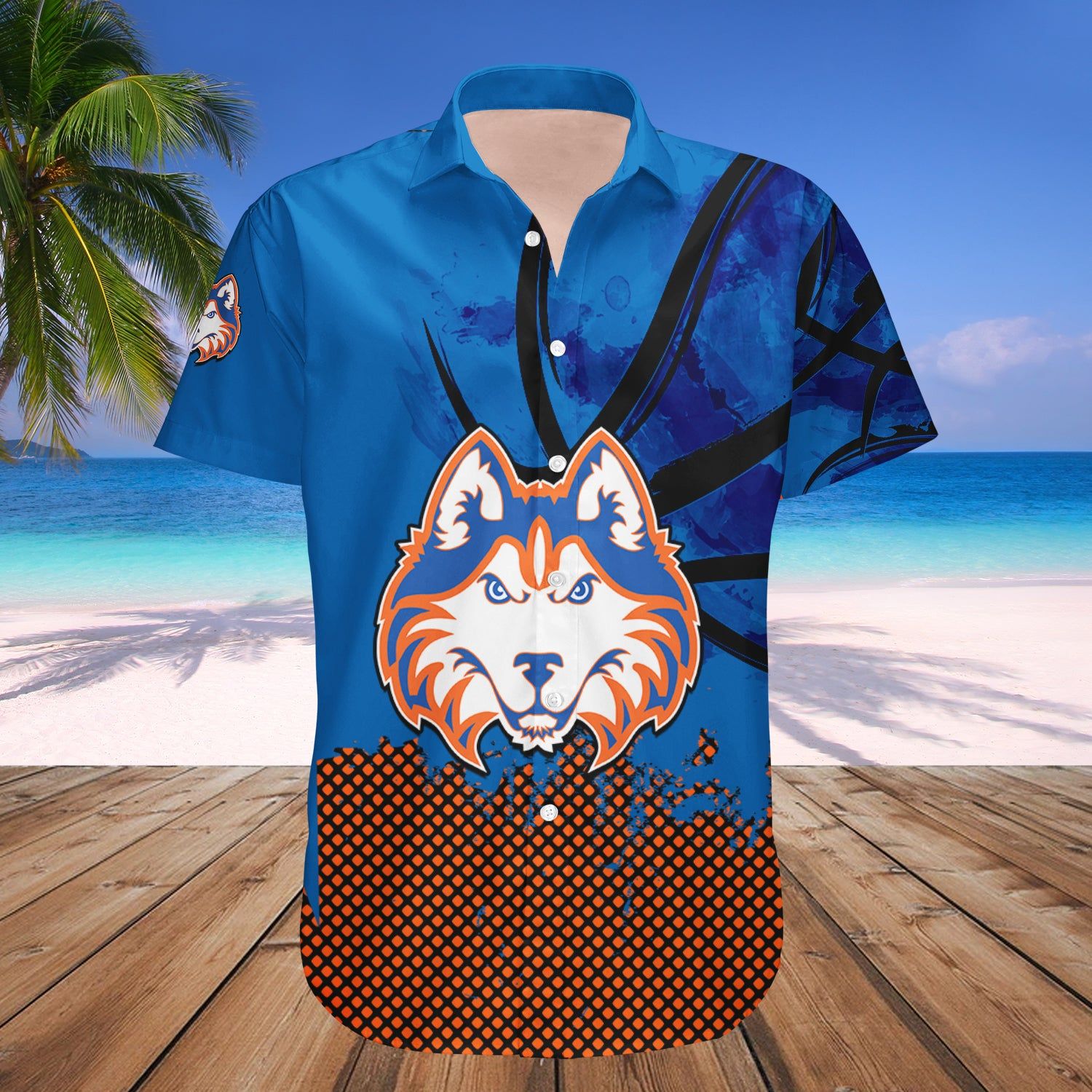 Houston Baptist Huskies Hawaii Shirt Basketball Net Grunge Pattern – NCAA