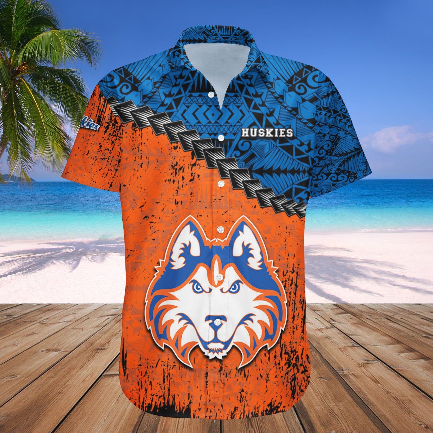 Houston Baptist Huskies Hawaii Shirt Grunge Polynesian Tattoo – NCAA