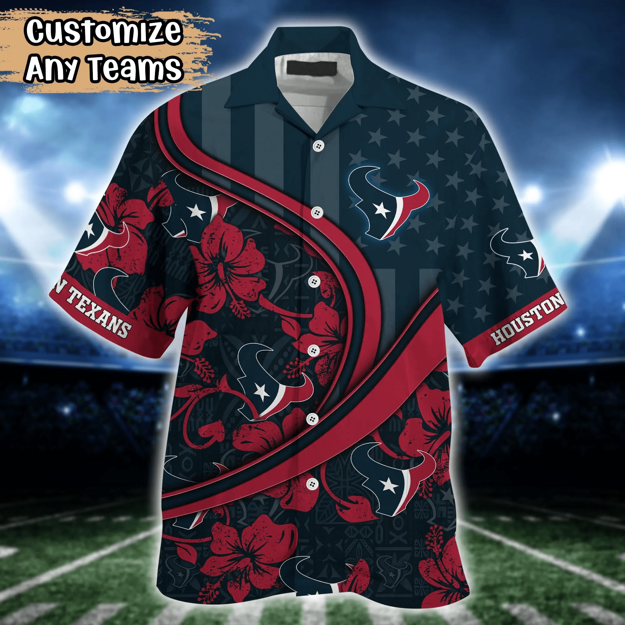 Houston Texans NFL Us Flag Hawaiian Shirt Custom Summer Aloha Shirt