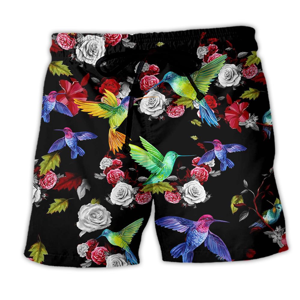 Hummingbird Amazing Floral Style Trendy Aloha Hawaiian Beach Shorts Hummingbird Amazing Floral Style Trendy Aloha Hawaiian Beach Shorts