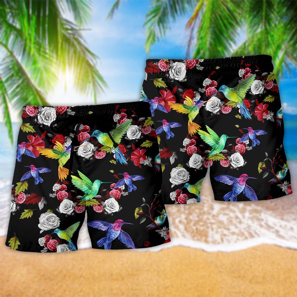 Hummingbird Amazing Floral Style Trendy Aloha Hawaiian Beach Shorts