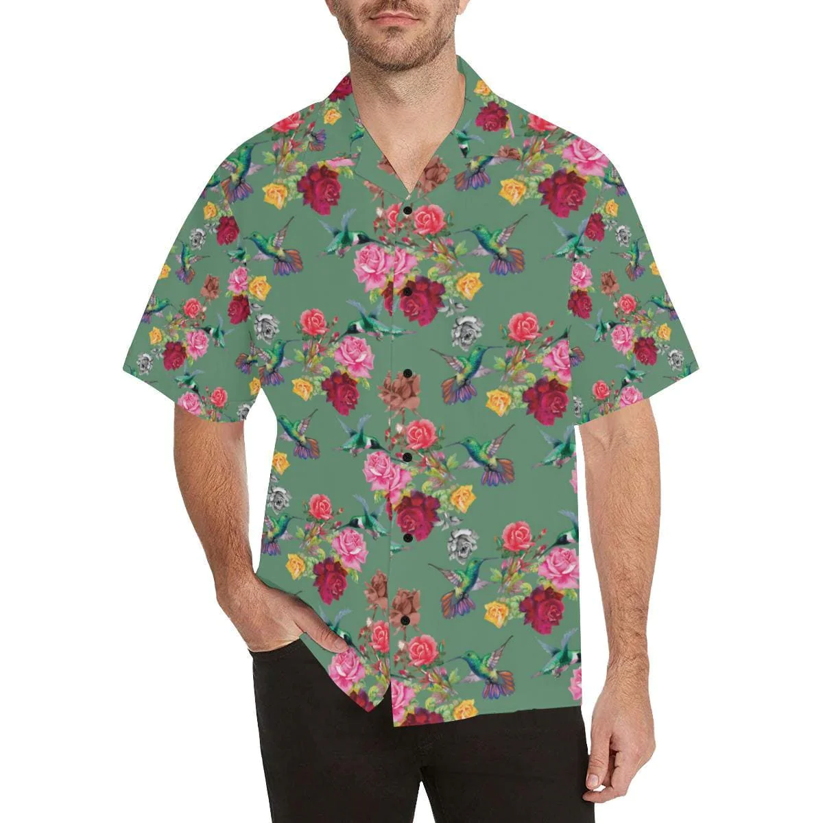 Hummingbird and Rose Hawaiian Shirt for Nature Lovers