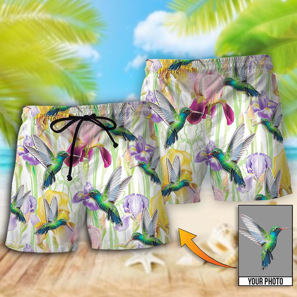 Hummingbird Flower Art Beautiful Custom Photo Trendy Aloha Hawaiian Beach Shorts