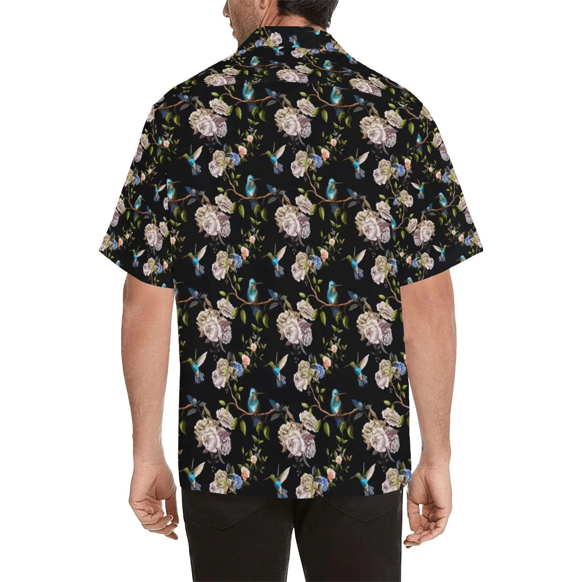 Hummingbird Flower Themed Print Trendy Hawaiian Shirt, Unisex Print Aloha Short Sleeve Casual Shirt Summer Gifts