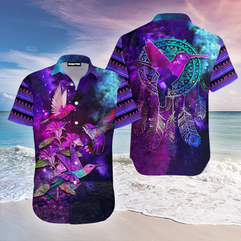Hummingbird On Galaxy Trendy Hawaiian Shirt For
