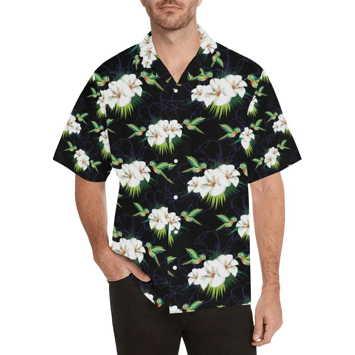 Hummingbird With Flower Pattern Print Design 03 Trendy Hawaiian Shirt, Unisex Print Aloha Short Sleeve Casual Shirt Summer Gifts