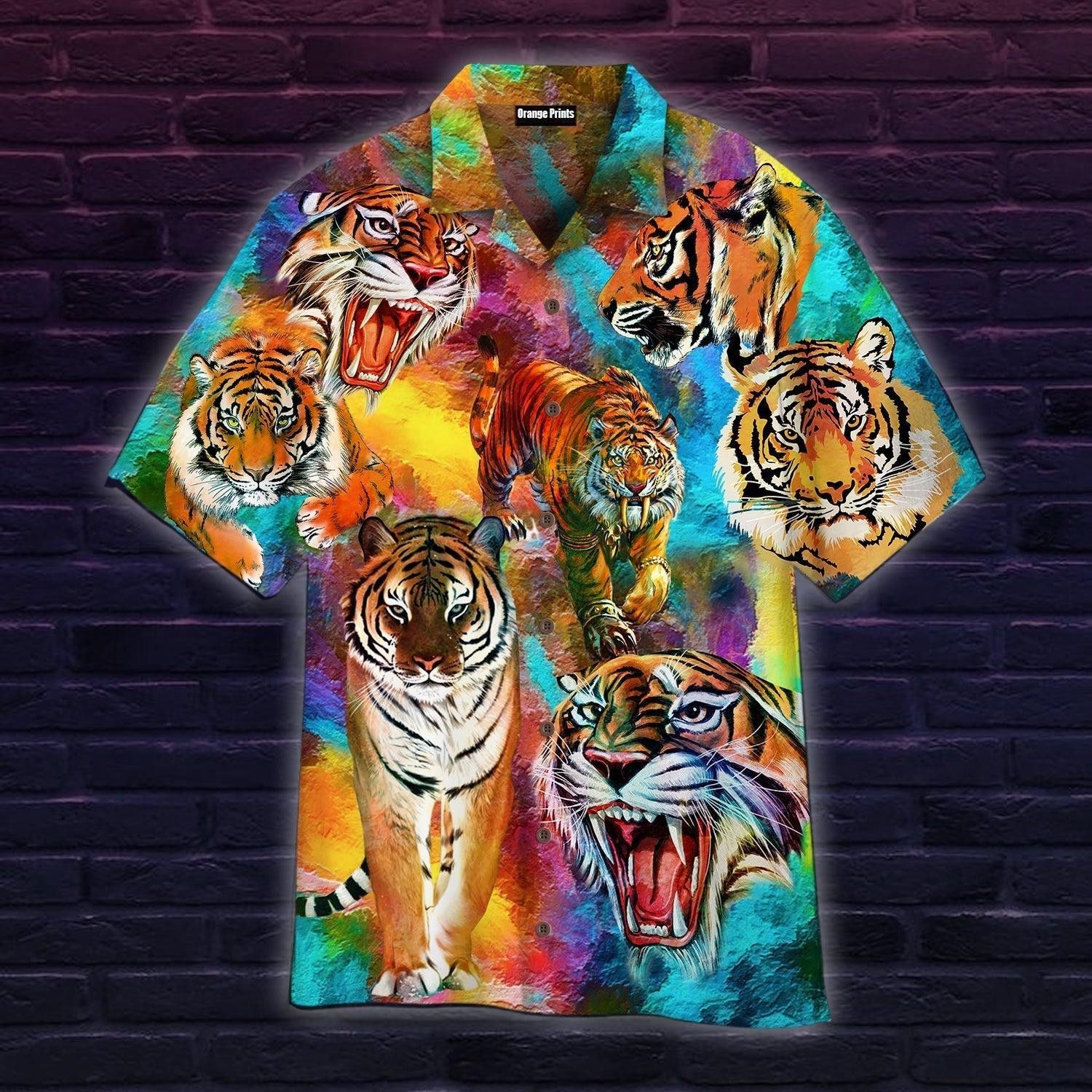 Hundred Colorful Tiger Trendy Hawaiian Shirt For