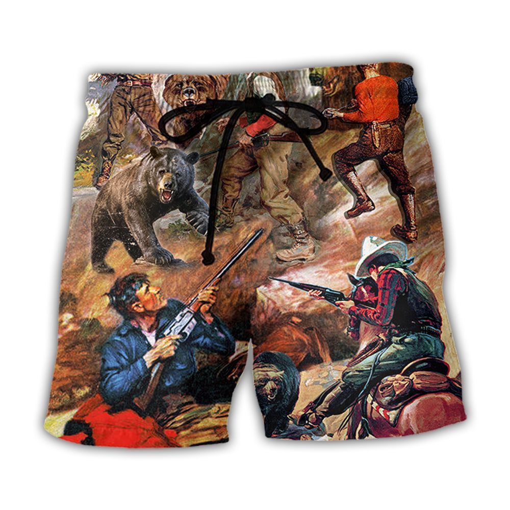 Hunting Bear Cow Boy Cool Art Style Trendy Aloha Hawaiian Beach Shorts Hunting Bear Cow Boy Cool Art Style Trendy Aloha Hawaiian Beach Shorts