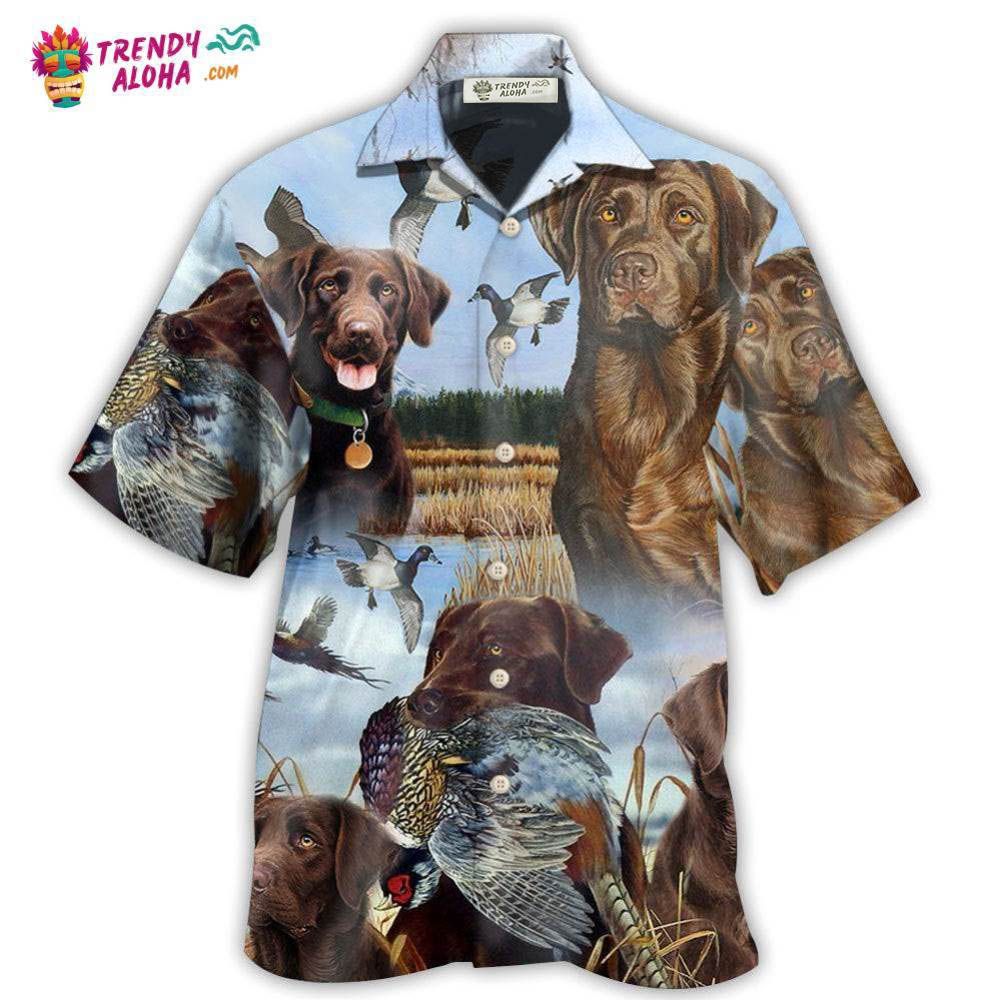 Hunting Chocolate Labrador Retriever Hunting Blue Sky Hawaiian Shirt – Trendy Aloha