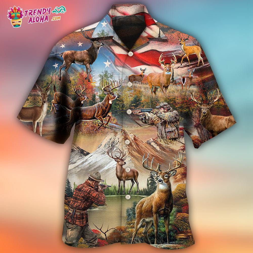 Hunting Independence Day Deer American Flag Hawaiian Shirt – Trendy Aloha