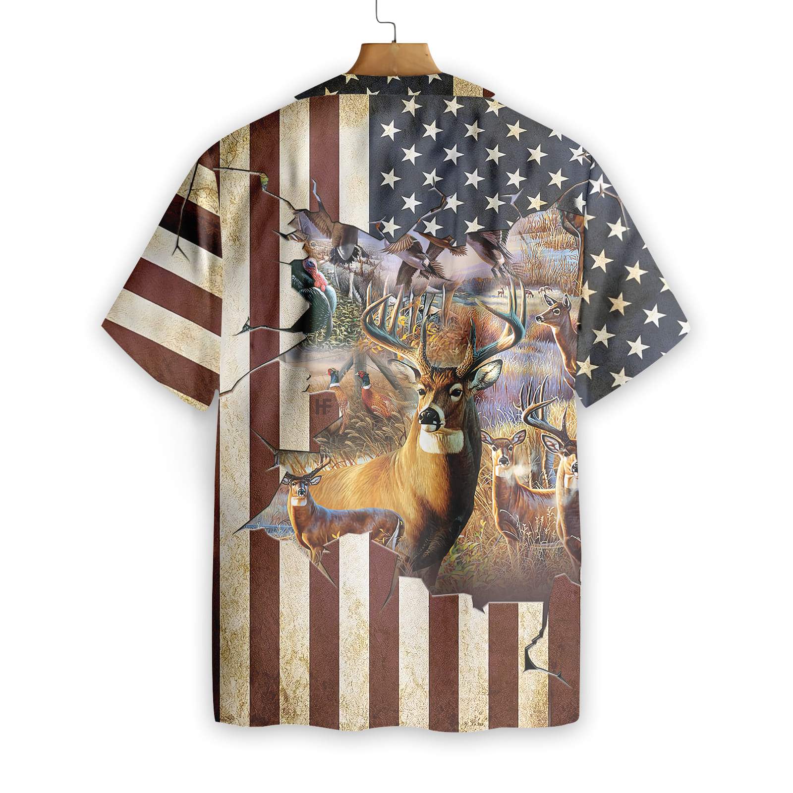 Hunting T-Shirt Deer Hunting American Flag Background Hawaiian Shirt