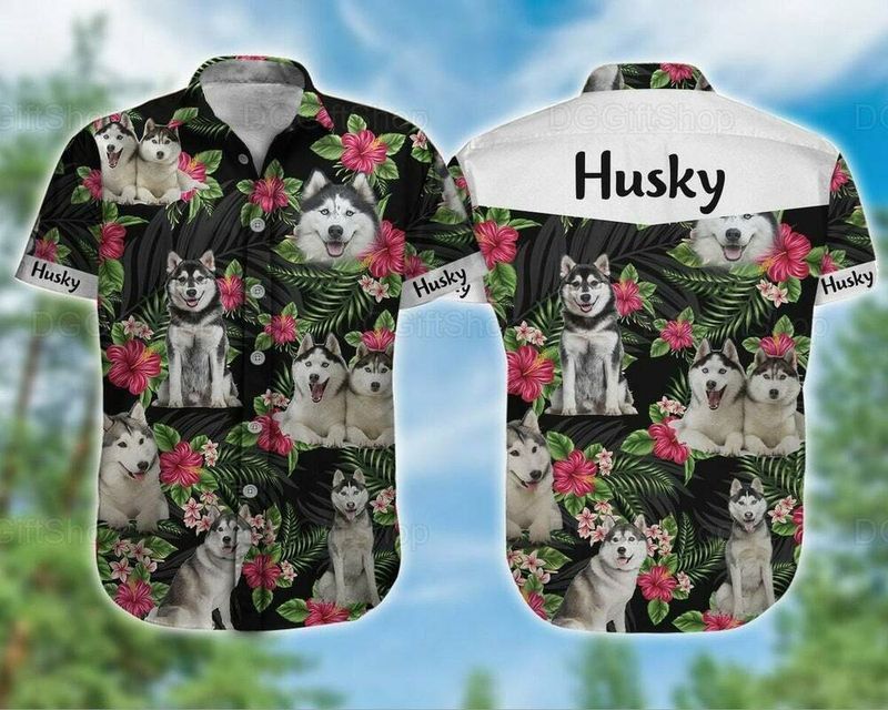 Husky Dog Aloha Trendy Hawaiian Shirt – Funny Husky Dog Pet Cute Trendy Hawaiian Shirt, Flowers Tropical Pattern Trendy Hawaiian Shirt For Men