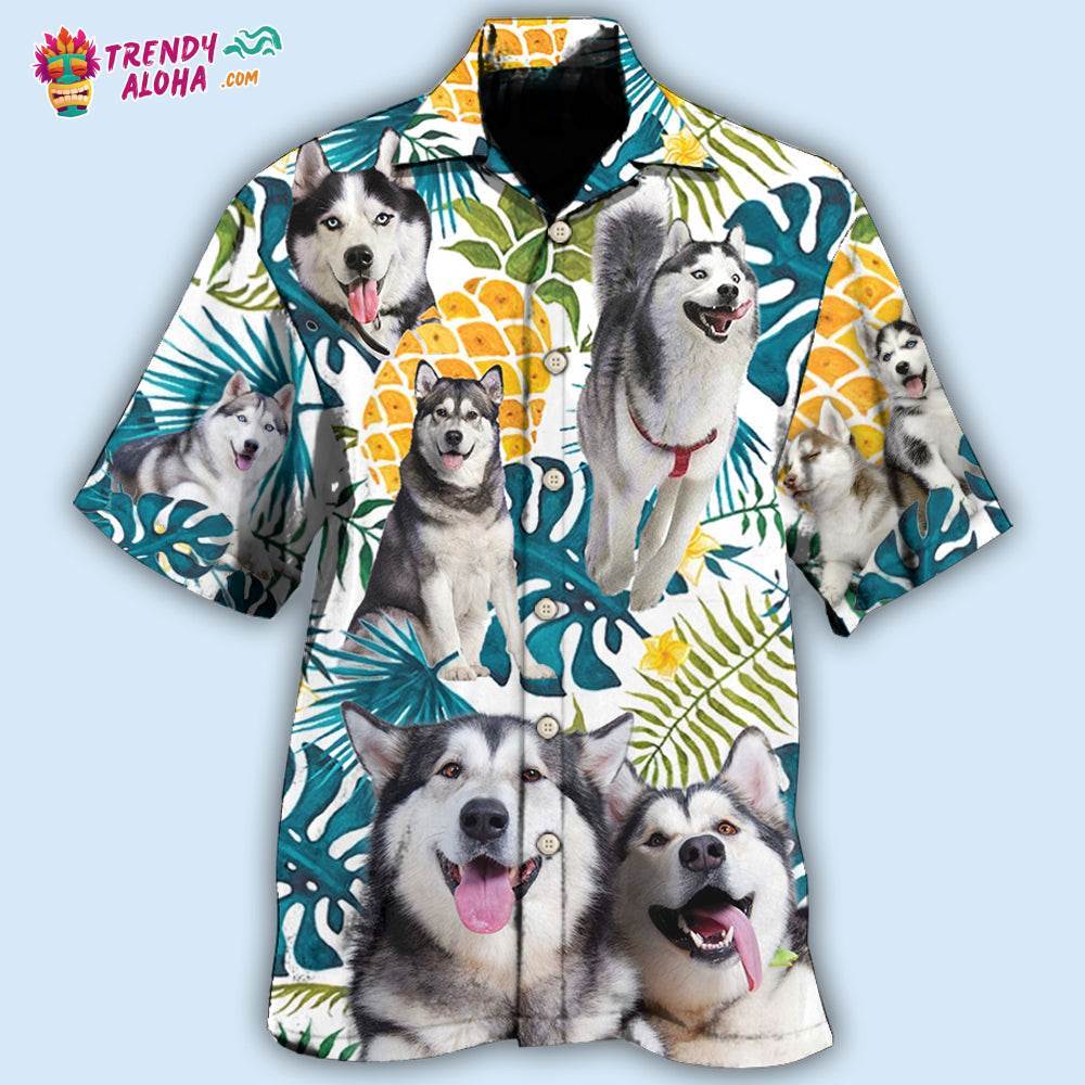 Husky Funny Husky Tropical Leaf Hawaiian Shirt – Trendy Aloha