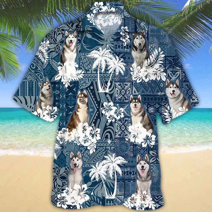 Husky Hawaiian Shirt, Flower Dog Short Sleeve Hawaiian Aloha Shirt For Men, Women, Gift For Summer Husky Hawaiian Shirt, Flower Dog Short Sleeve Hawaiian Aloha Shirt For Men, Women, Gift For Summer