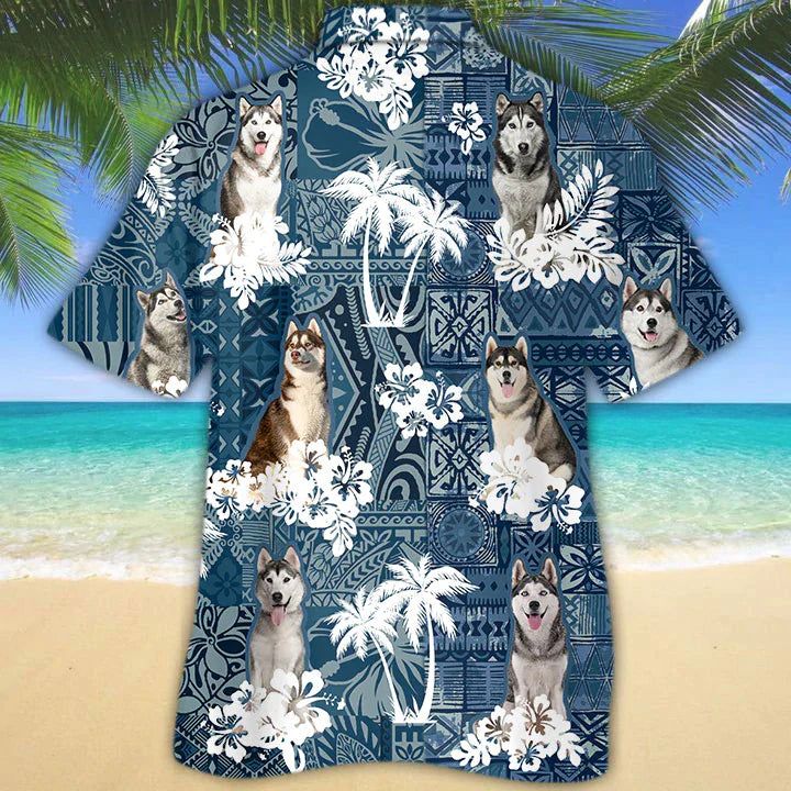 Husky Hawaiian Shirt, Flower Dog Short Sleeve Hawaiian Aloha Shirt For Men, Women, Gift For Summer