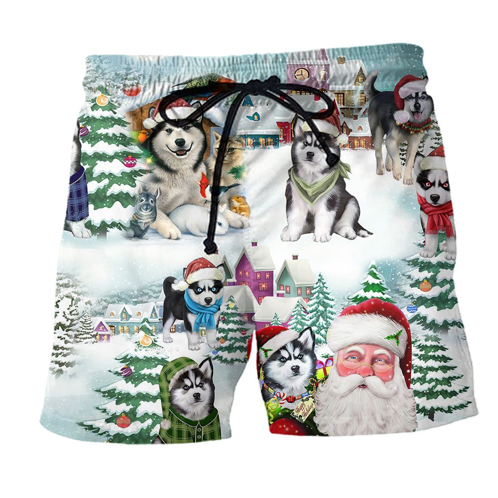 Husky Merry Christmas So Cute Trendy Aloha Hawaiian Beach Shorts Husky Merry Christmas So Cute Trendy Aloha Hawaiian Beach Shorts