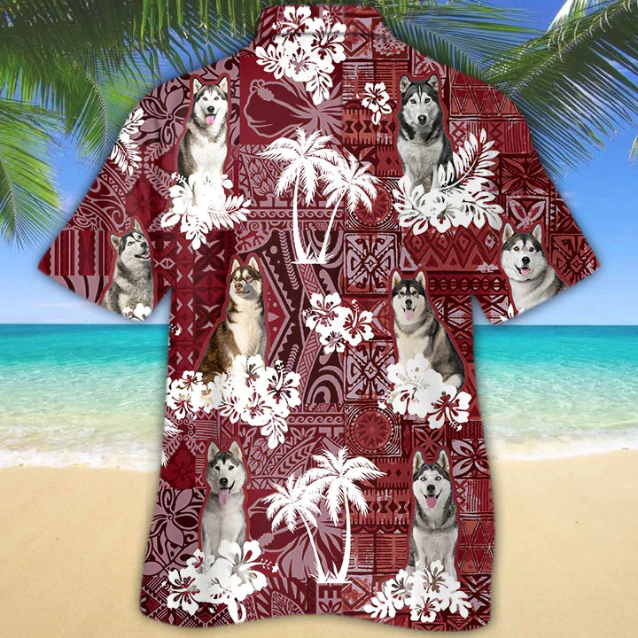 Husky Red Trendy Hawaiian Shirt, Gift For Dog Lover Shirts, Men’s Trendy Hawaiian Shirt, Summer Hawaiian Aloha Shirt
