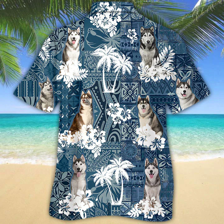 Husky Trendy Hawaiian Shirt, Flower Dog Short Sleeve Hawaiian Aloha Shirt For Men, Women, Gift For Summer