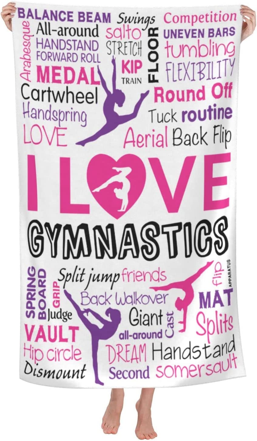 I Love Gymnastics White Beach Towels Microfiber Gymnast Gifts Adults