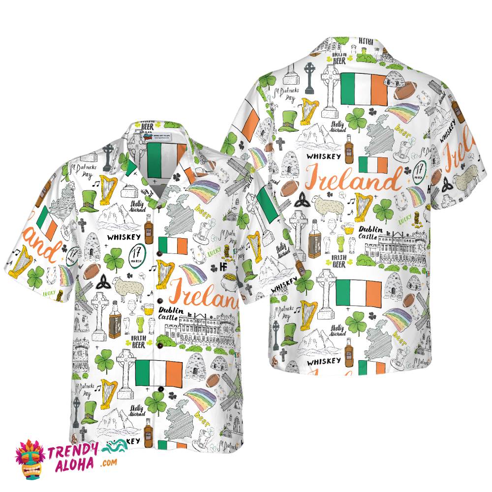 I Love Ireland Doodle Hawaiian Shirt I Love Ireland Doodle Hawaiian Shirt
