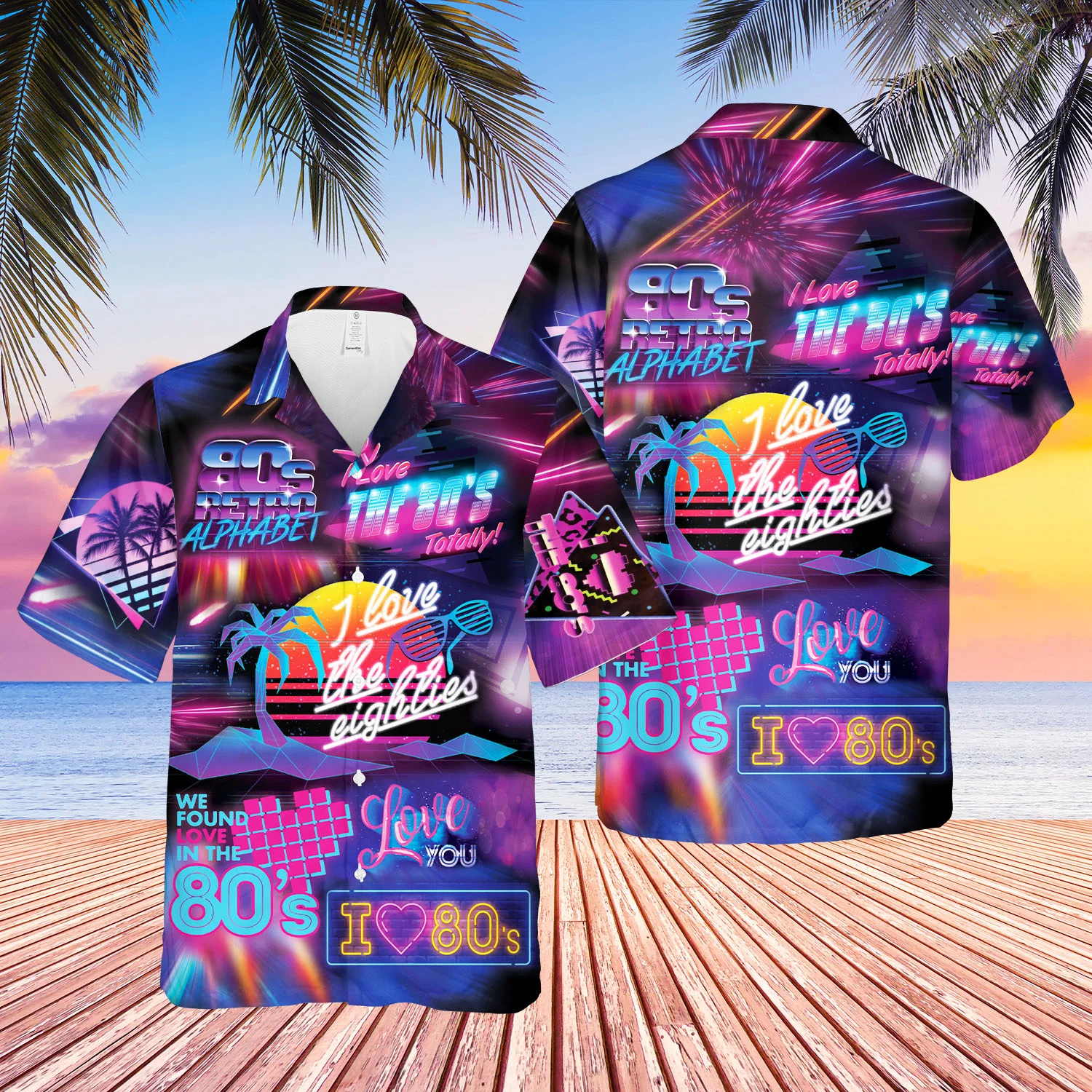 I Love The 80S Neon Music Party Hawaiian Shirt For