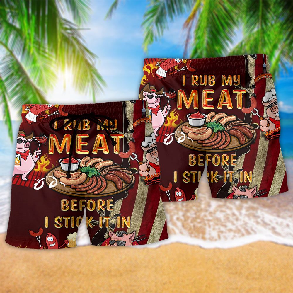 I Rub My Meat Before I Stick It In Food Funny Trendy Aloha Hawaiian Beach Shorts