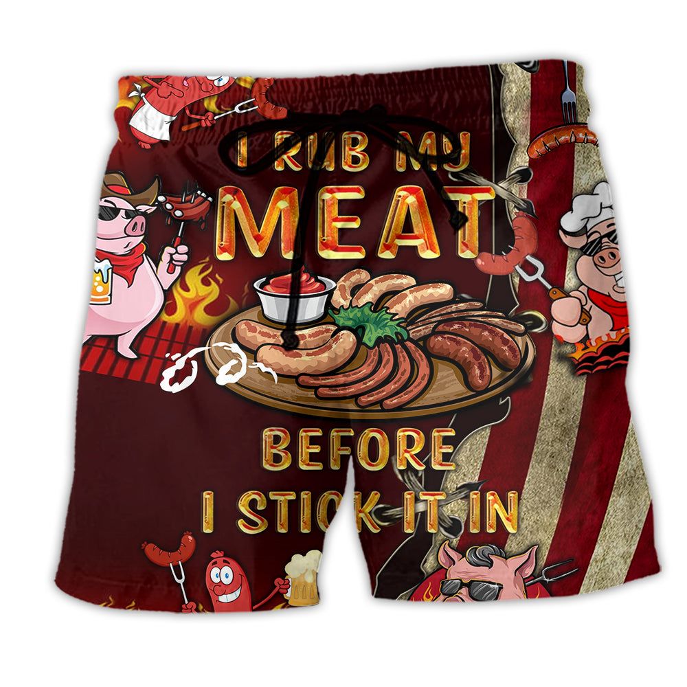 I Rub My Meat Before I Stick It In Food Funny Trendy Aloha Hawaiian Beach Shorts