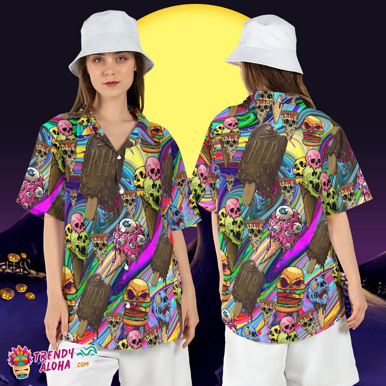 Ice Cream Skull Halloween Creepy Cone Popsicle Aloha Tee