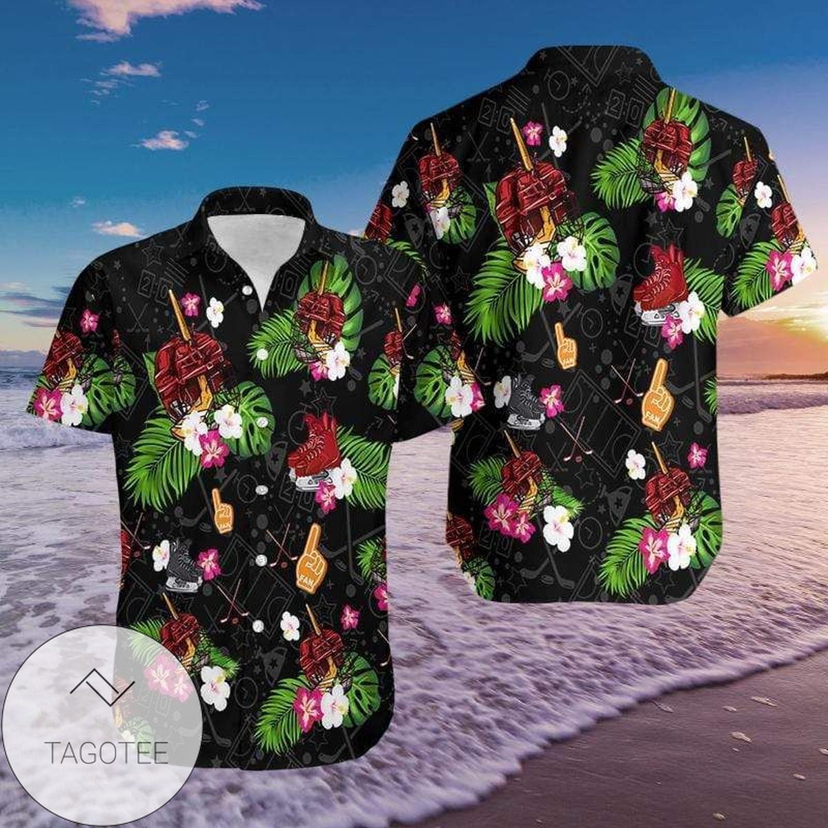 Ice Hockey Design Black Hawaiian Shirt Exclusive Elegance Tropical Style