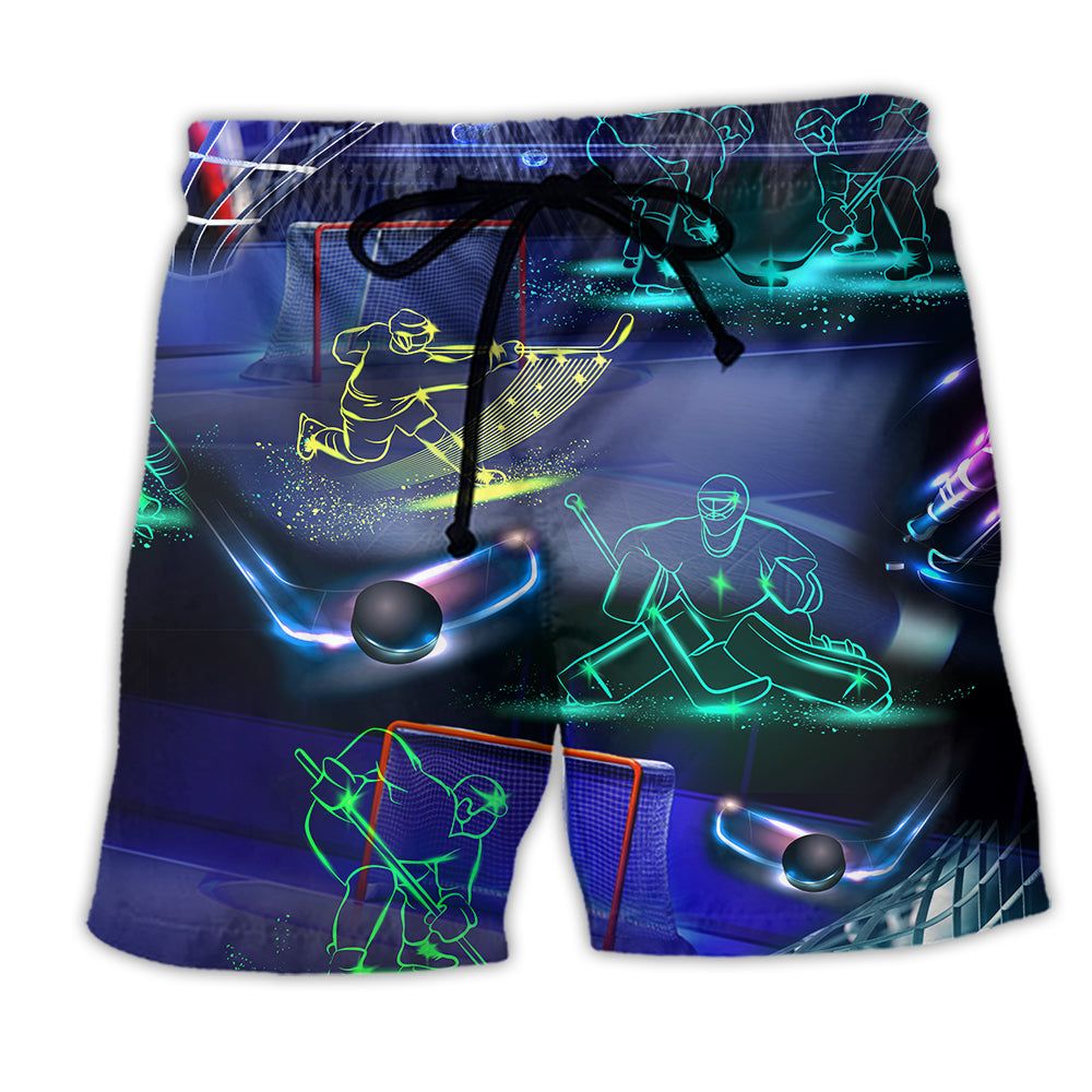 Ice Hockey Neon Art Color Trendy Aloha Hawaiian Beach Shorts Ice Hockey Neon Art Color Trendy Aloha Hawaiian Beach Shorts