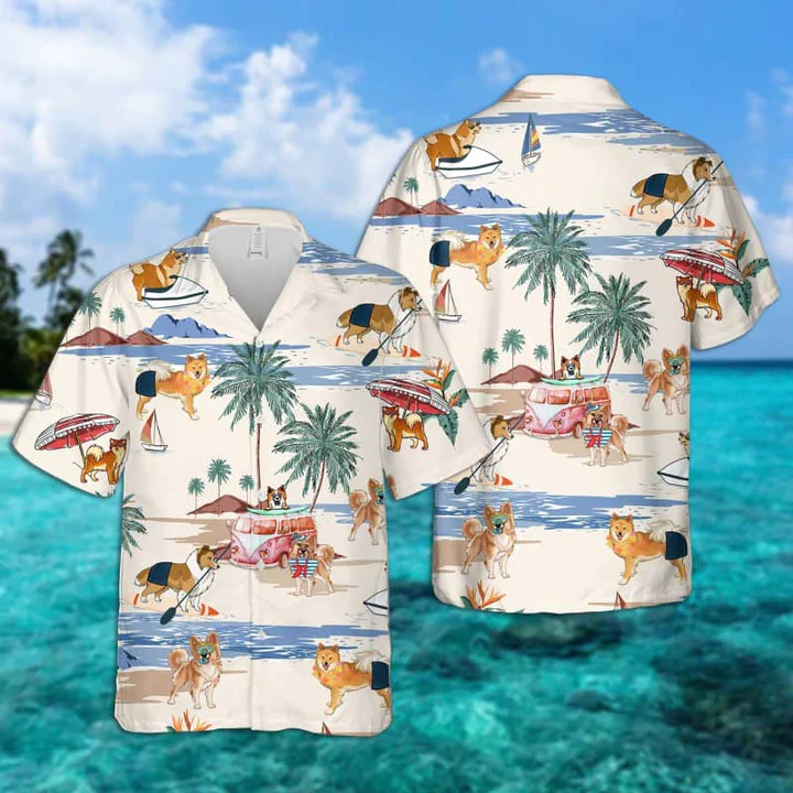 Icelandic Sheepdog Summer Beach Trendy Hawaiian Shirt, Trendy Hawaiian Shirts For Men Women Short Sleeve Aloha Beach Shirt