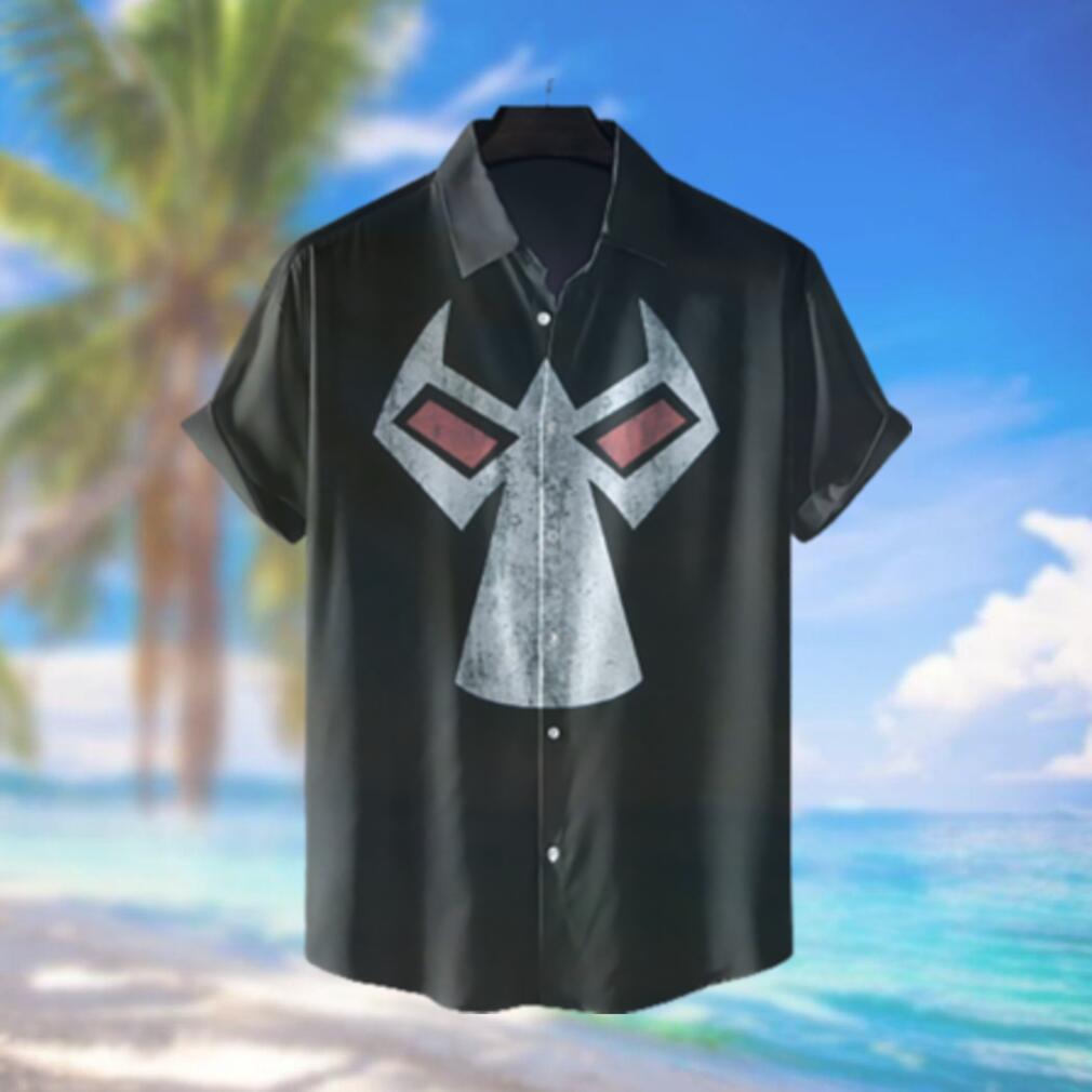 Iconic Bane Mask from Batman Illustrated on a Hawaiian Shirt