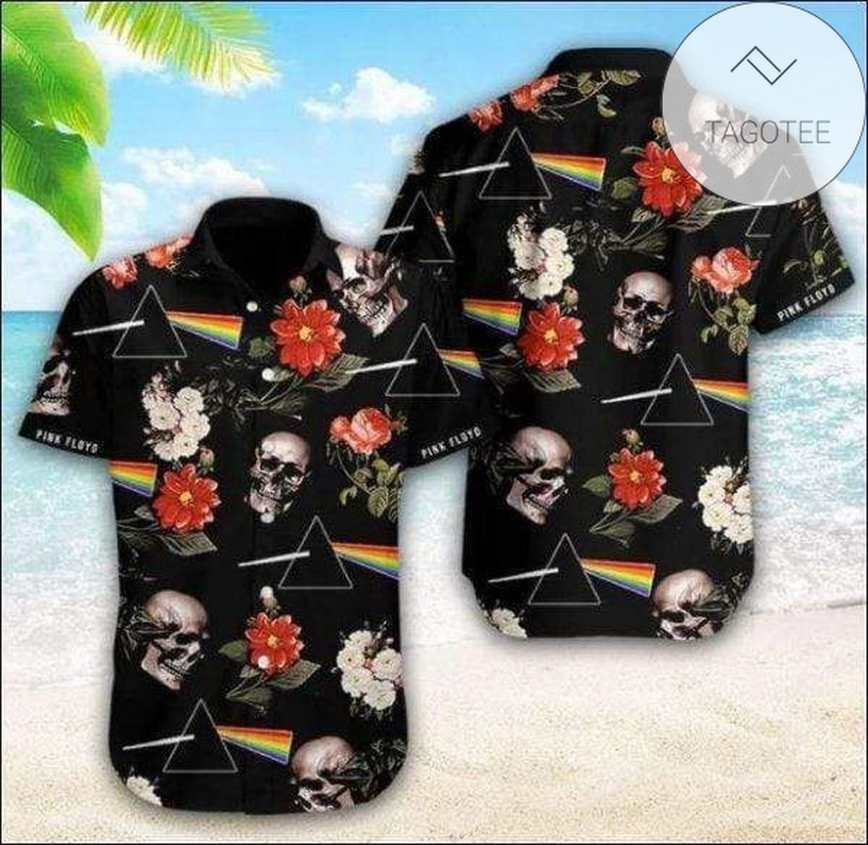 Iconic Pink Floyd Skull Design on a Striking Hawaiian Shirt