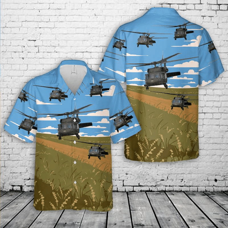 Illinois Army National Guard Uh-60 Blackhawk Helicopter Trendy Hawaiian Shirt