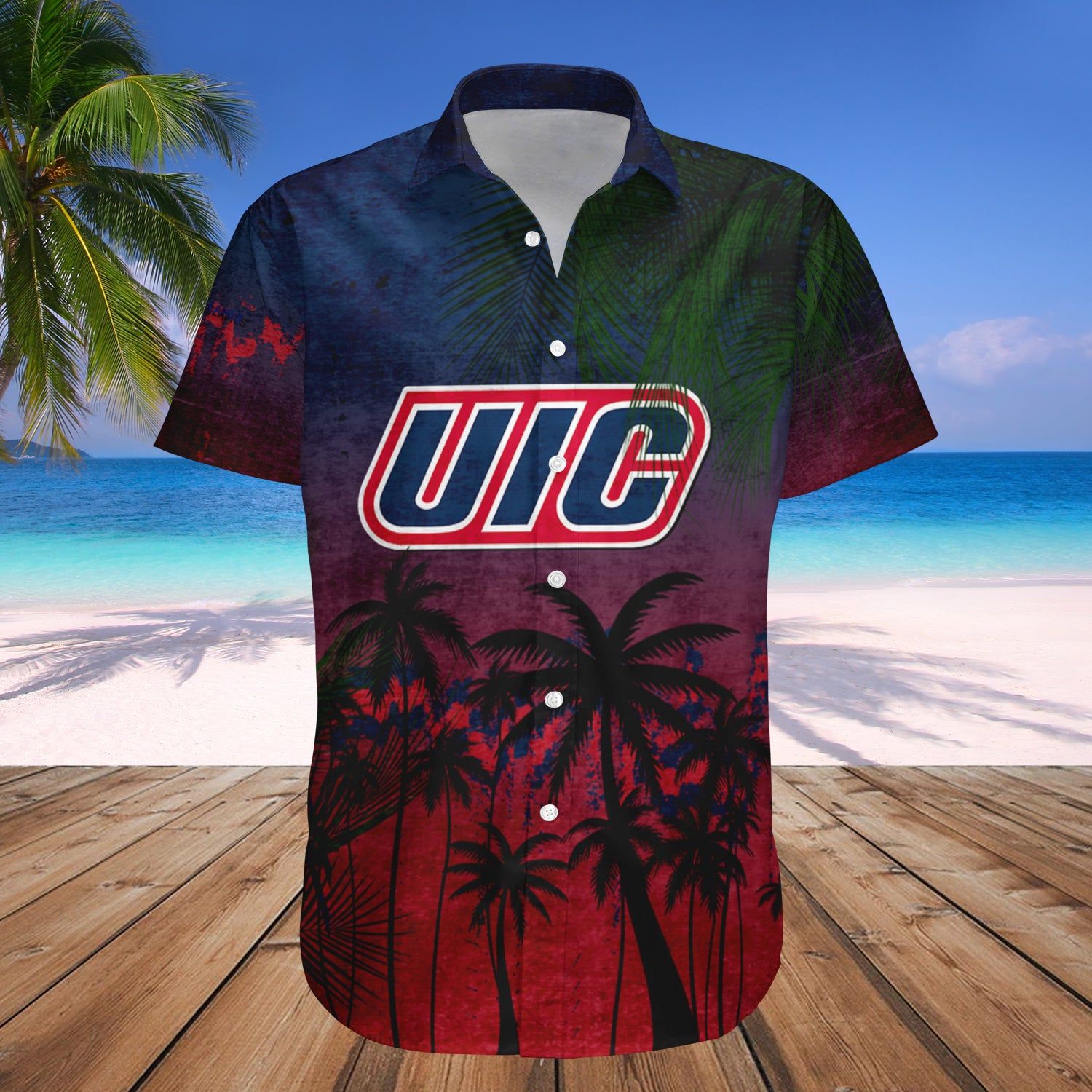 Illinois-Chicago Flames Hawaii Shirt Coconut Tree Tropical Grunge – NCAA