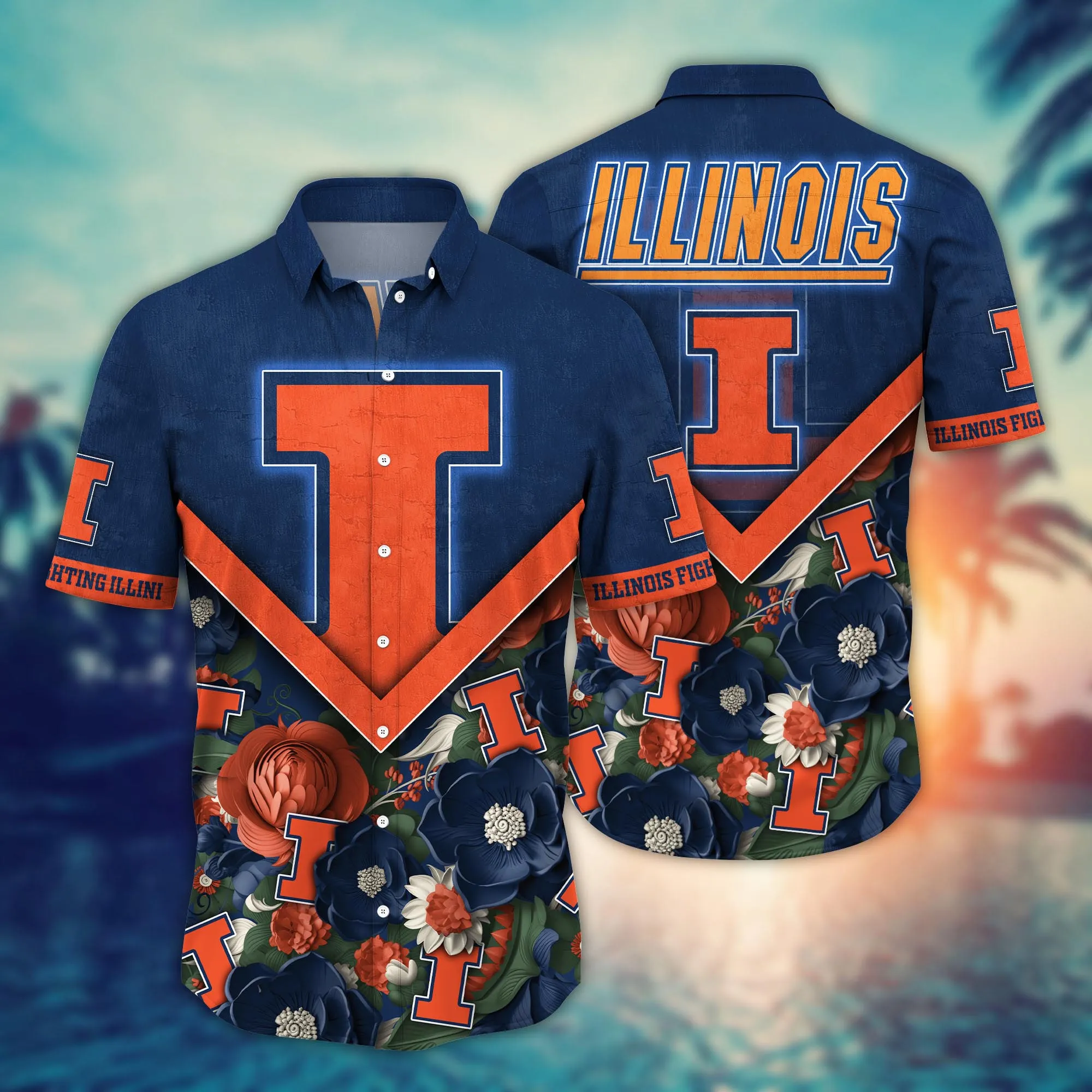 Illinois Fighting Illini NCAA Hawaiian Shirt Custom Sea Shores Aloha Shirt Illinois Fighting Illini NCAA Hawaiian Shirt Custom Sea Shores Aloha Shirt