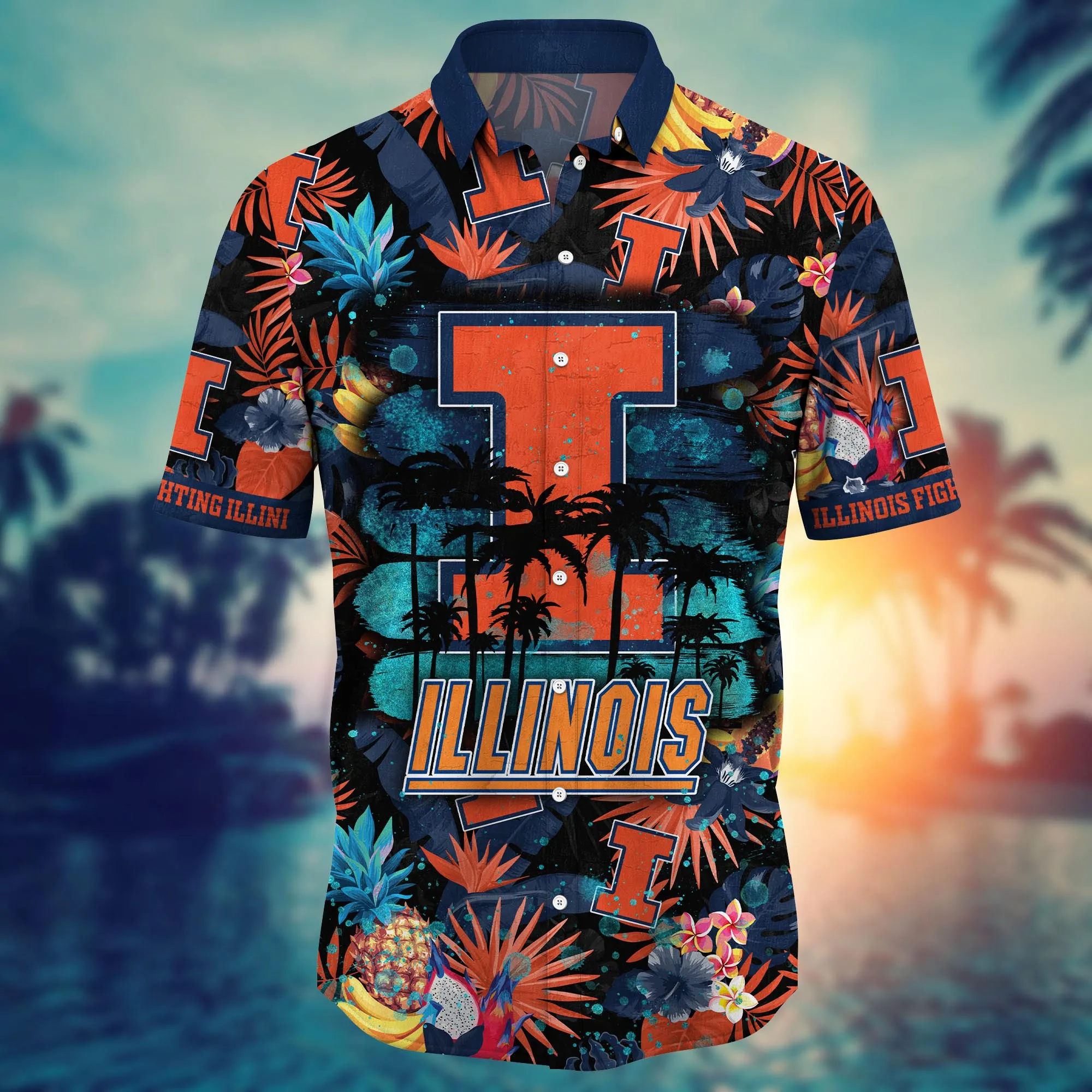 Illinois Fighting Illini NCAA Hawaiian Shirt Summer Nightstime Aloha Shirt