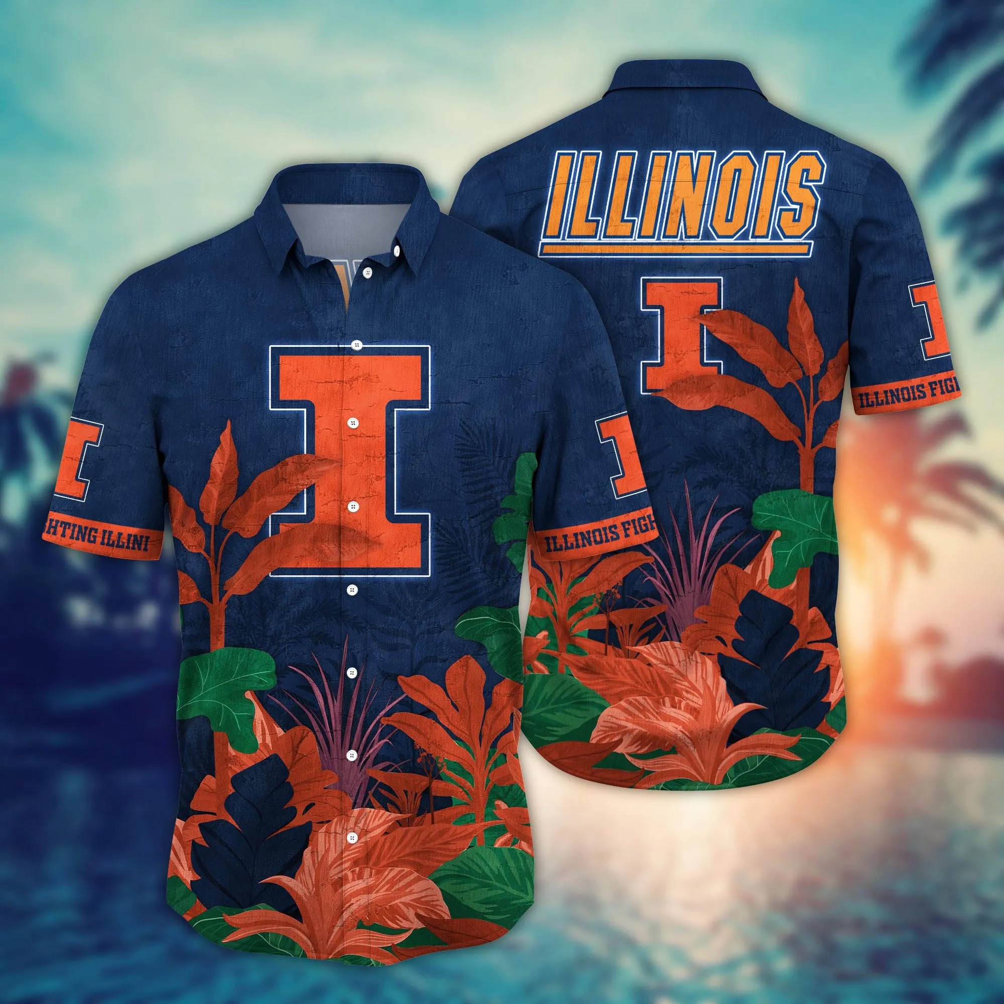 Illinois Fighting Illini NCAA Hawaiian Shirt Sun Rays Aloha Shirt Illinois Fighting Illini NCAA Hawaiian Shirt Sun Rays Aloha Shirt
