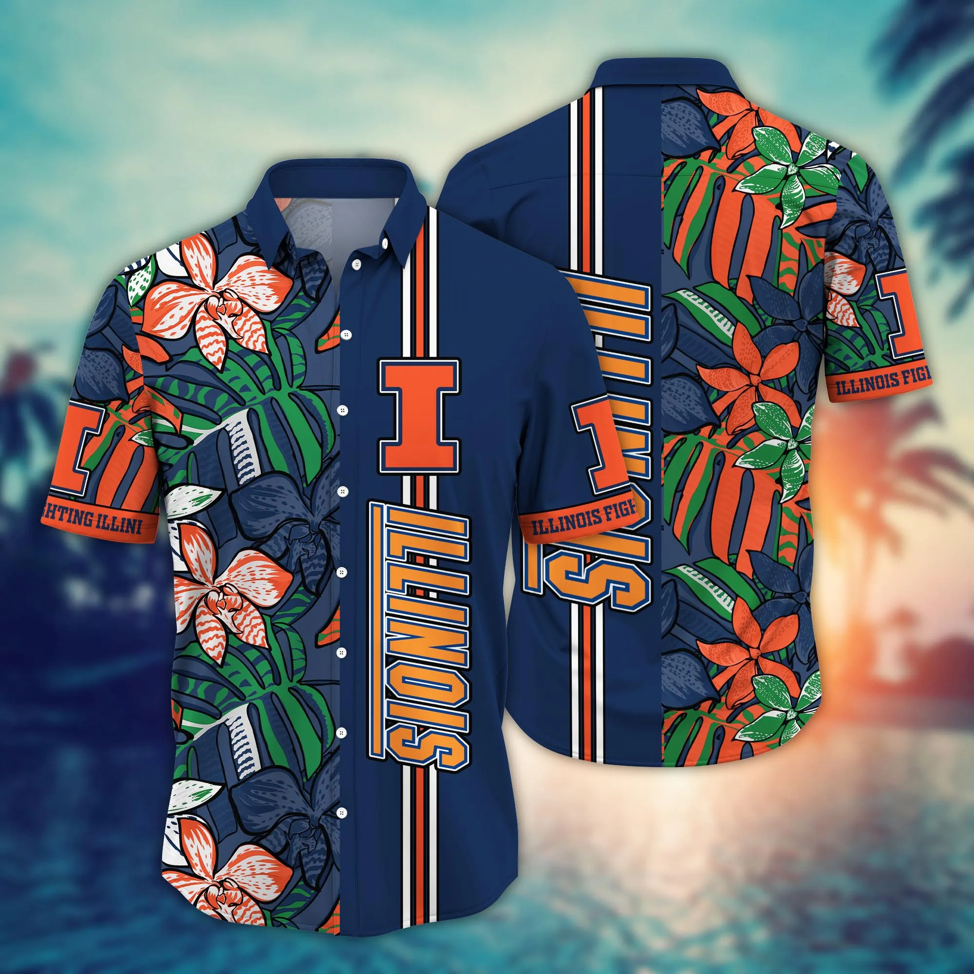 Illinois Fighting Illini NCAA Hawaiian Shirt Sun-Up Aloha Shirt Illinois Fighting Illini NCAA Hawaiian Shirt Sun-Up Aloha Shirt