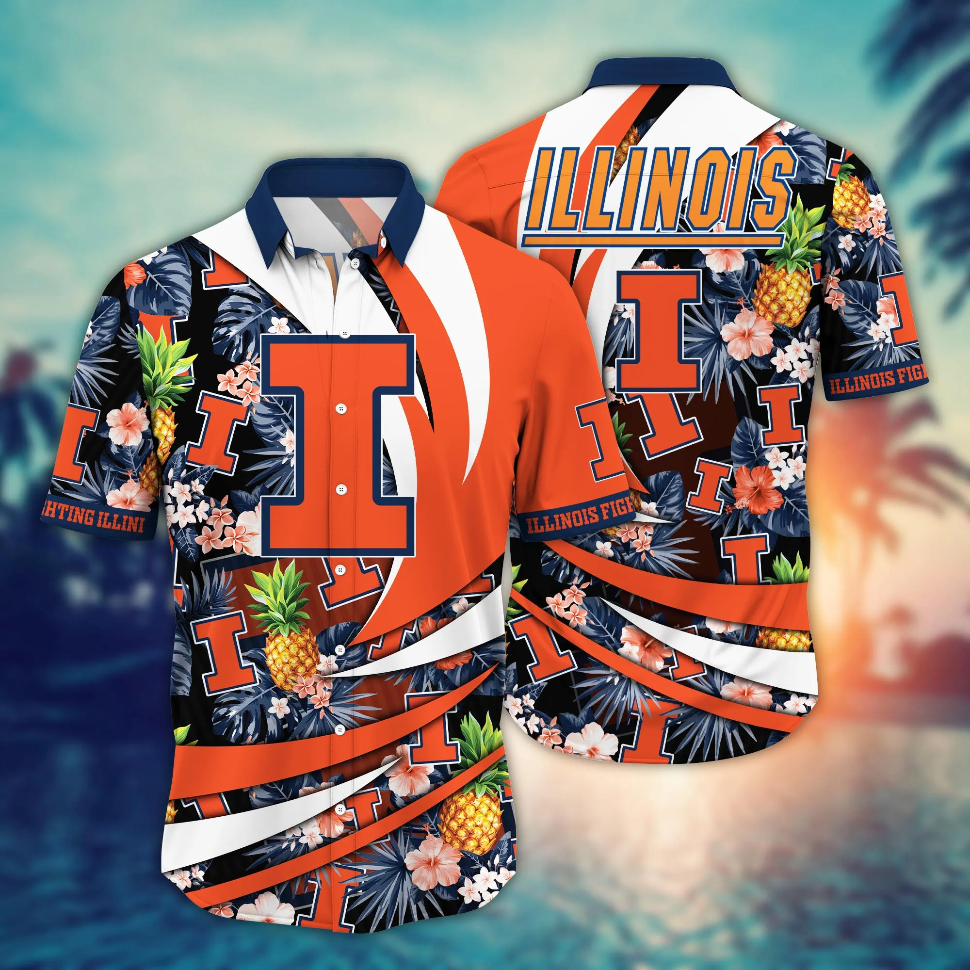 Illinois Fighting Illini NCAA Hawaiian Shirt Vacation Spots Aloha Shirt Illinois Fighting Illini NCAA Hawaiian Shirt Vacation Spots Aloha Shirt